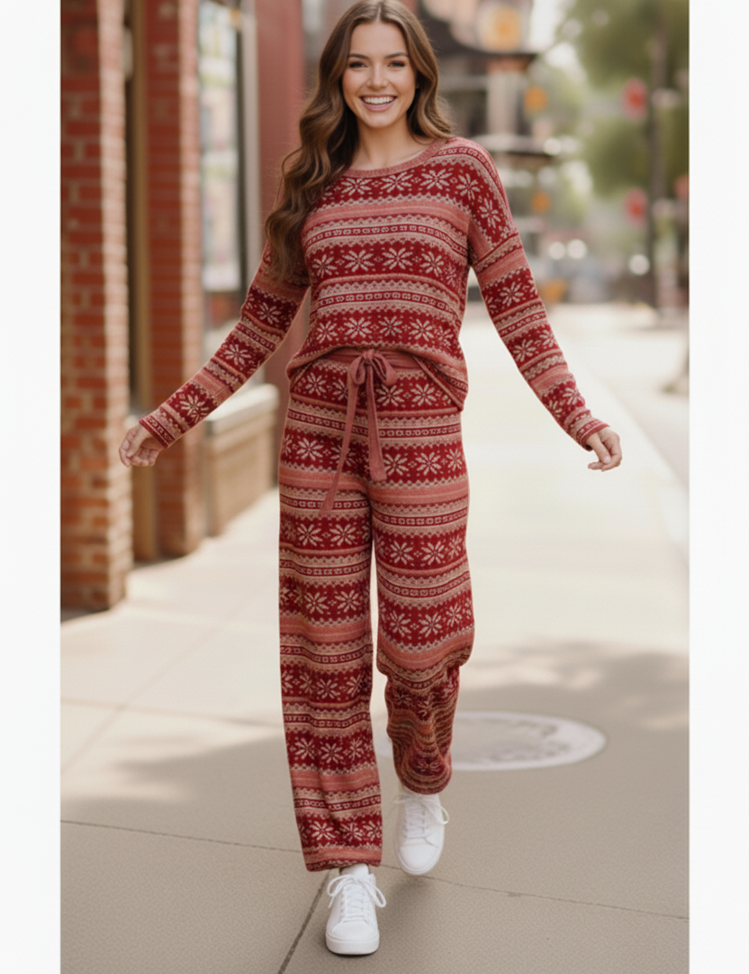 Haptics Red Holiday Fair Isle Lounge Set | Loungewear Sets Daverri Fashions