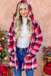 Red Riding Hooded Plaid Cardigan | Daverri Fashions