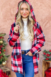Red Riding Hooded Plaid Cardigan | Daverri Fashions