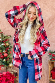 Red Riding Hooded Plaid Cardigan | Daverri Fashions
