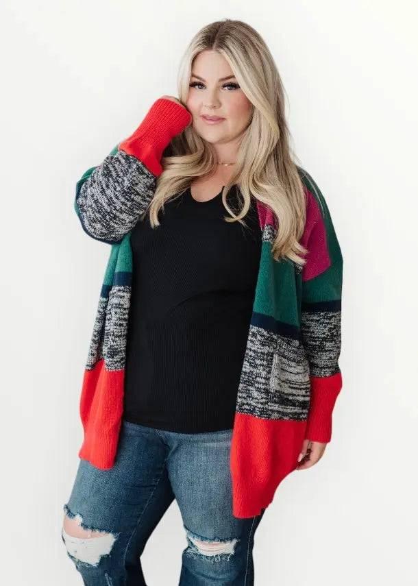 Color Block Striped Open Cardigan Cardigans