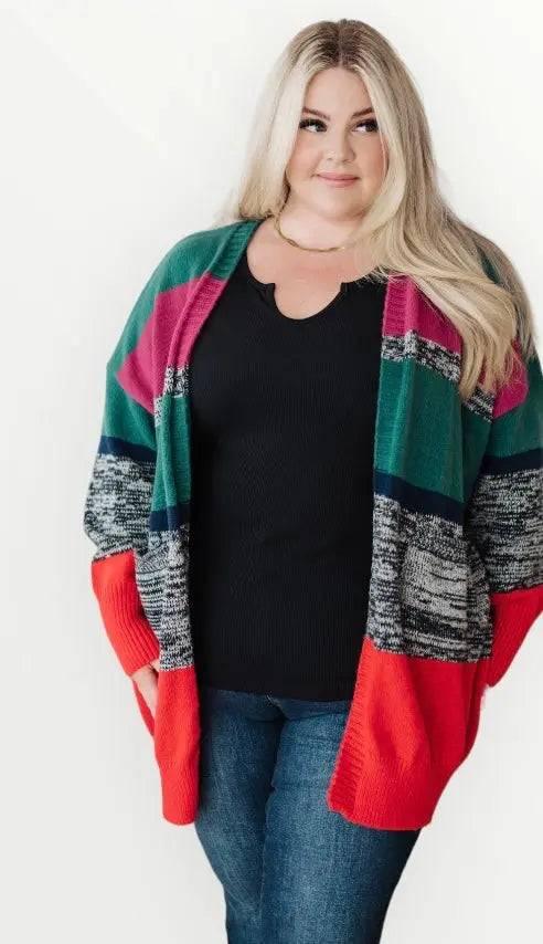 Color Block Striped Open Cardigan Cardigans