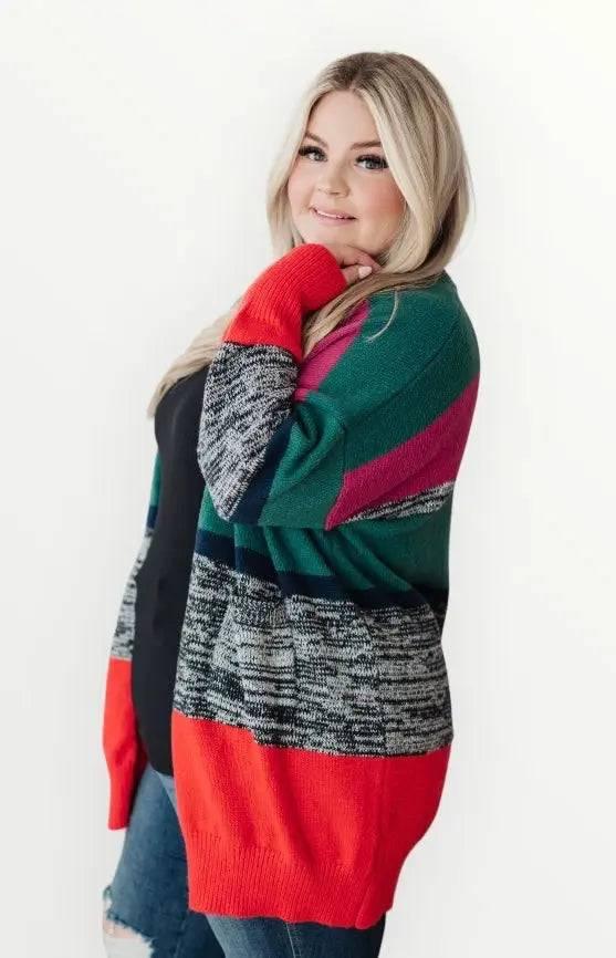 Color Block Striped Open Cardigan Cardigans