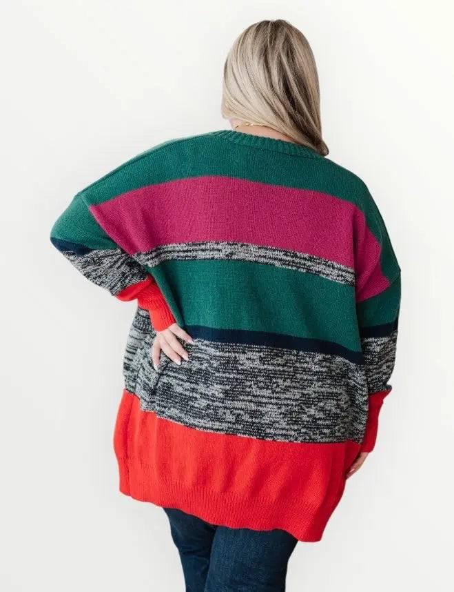 Color Block Striped Open Cardigan Cardigans