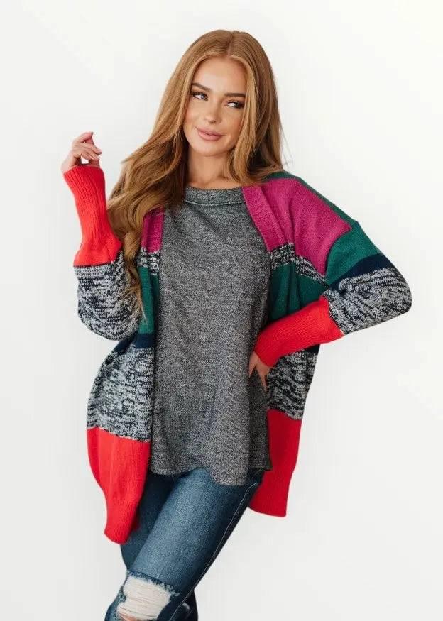 Color Block Striped Open Cardigan Cardigans