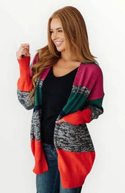 Color Block Striped Open Cardigan Cardigans