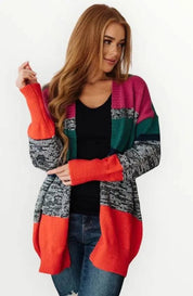 Color Block Striped Open Cardigan Cardigans