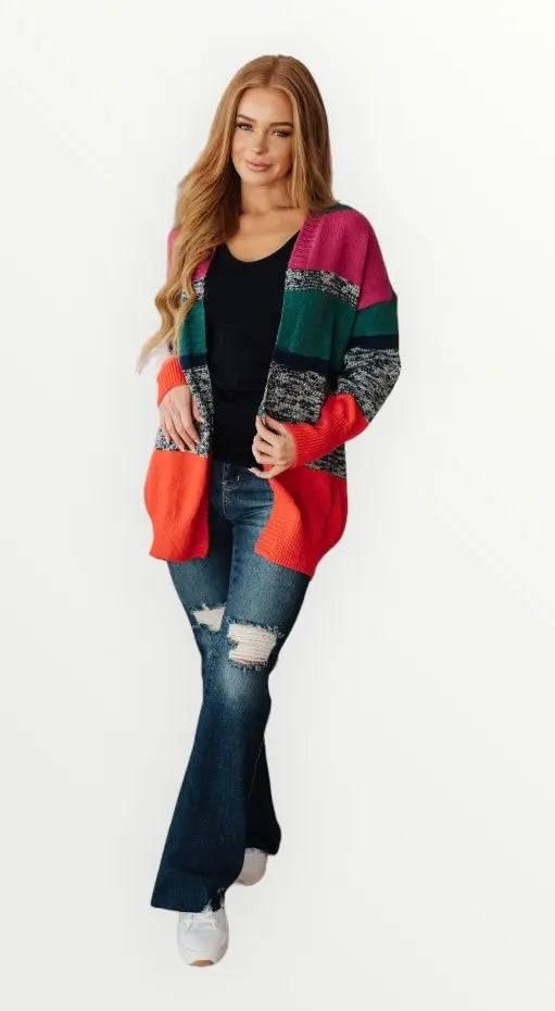 Color Block Striped Open Cardigan Cardigans