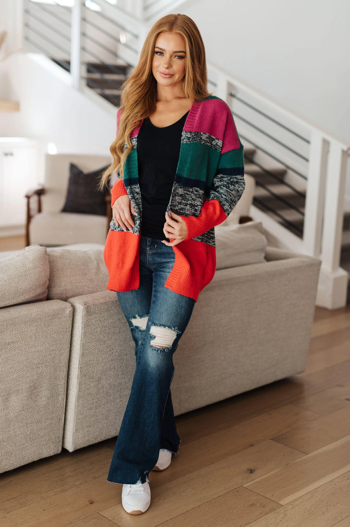 Color Block Striped Open Cardigan Cardigans