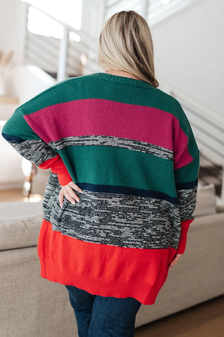 Color Block Striped Open Cardigan Cardigans