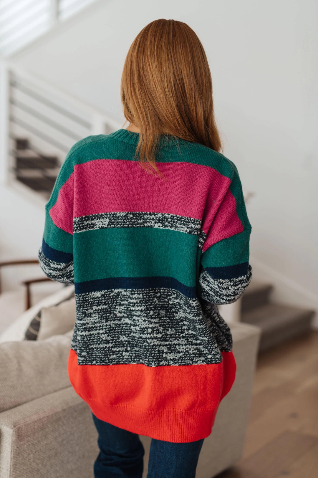 Color Block Striped Open Cardigan Cardigans