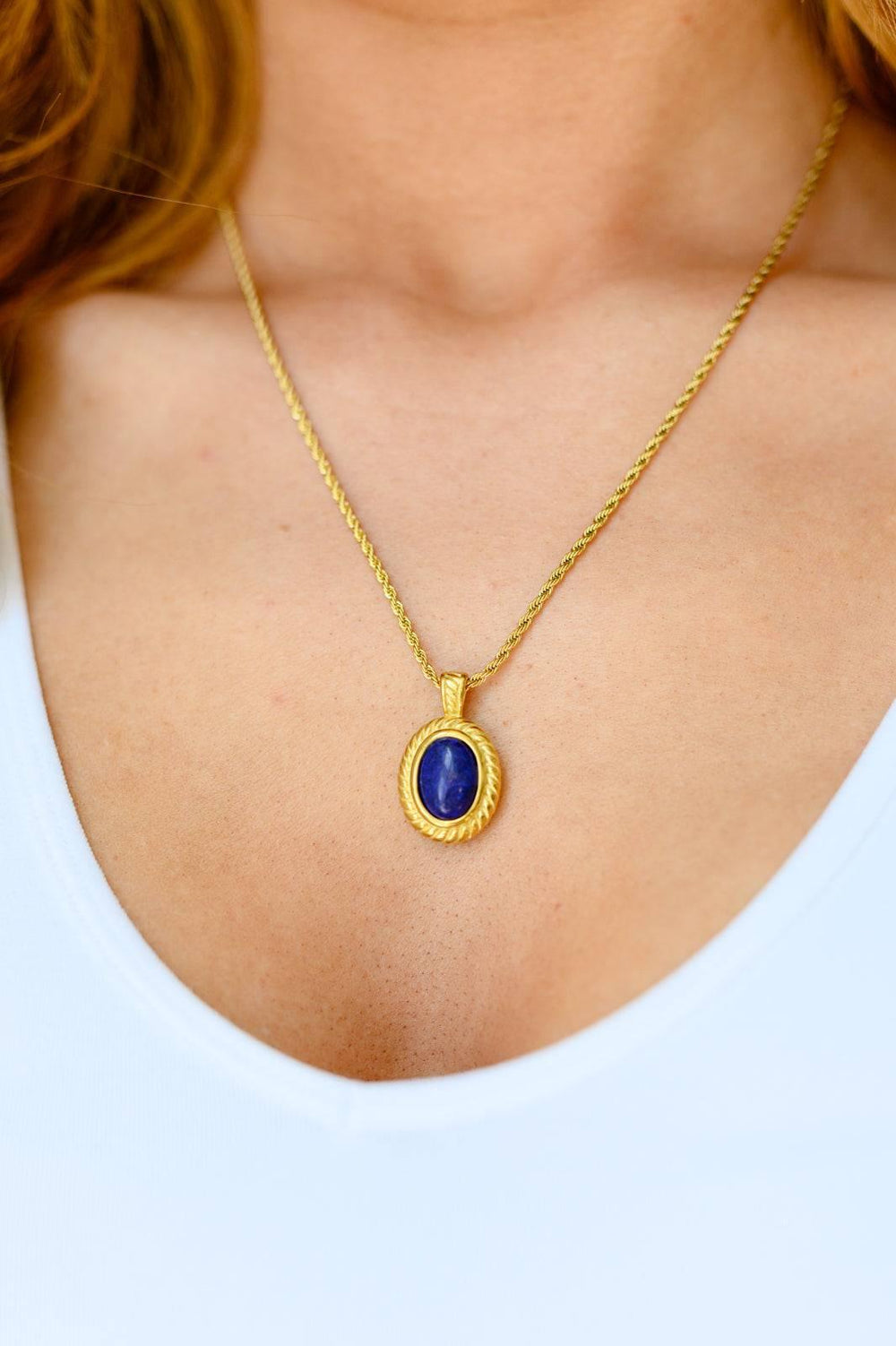 Gold Plated Lapis Lazuli Pendant Necklace Necklaces
