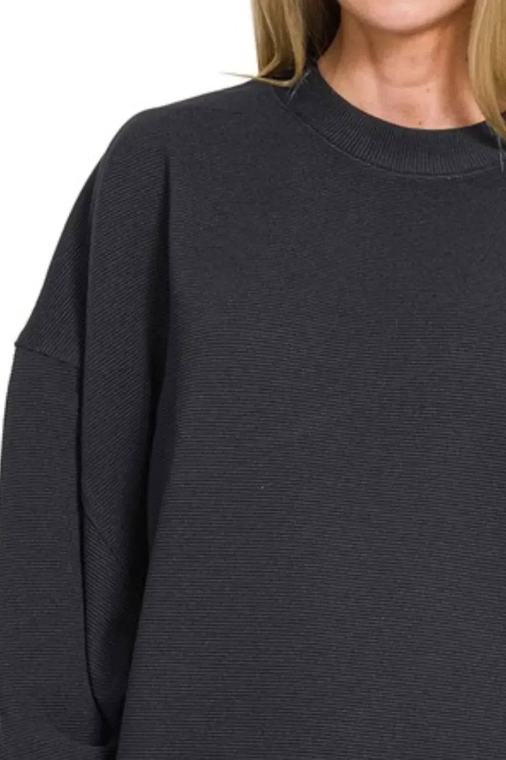 Zenana Ribbed Balloon Sleeve Sweatshirt - DAVERRI FASHIONS