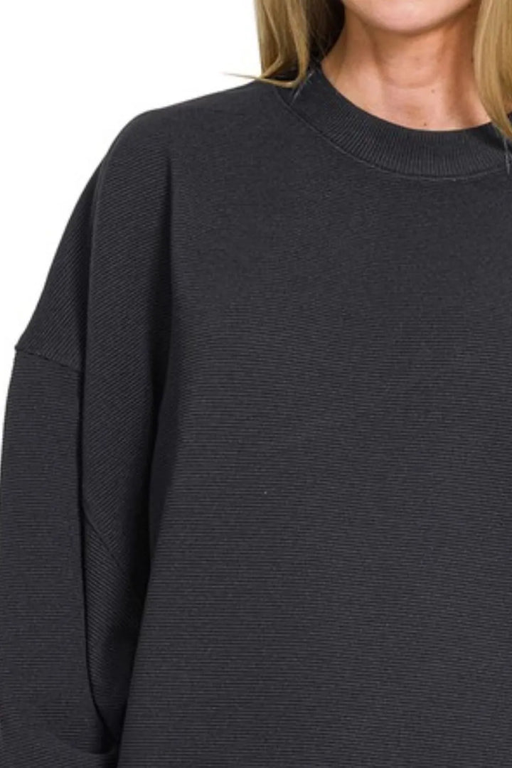 Zenana Ribbed Balloon Sleeve Sweatshirt Sweatshirts