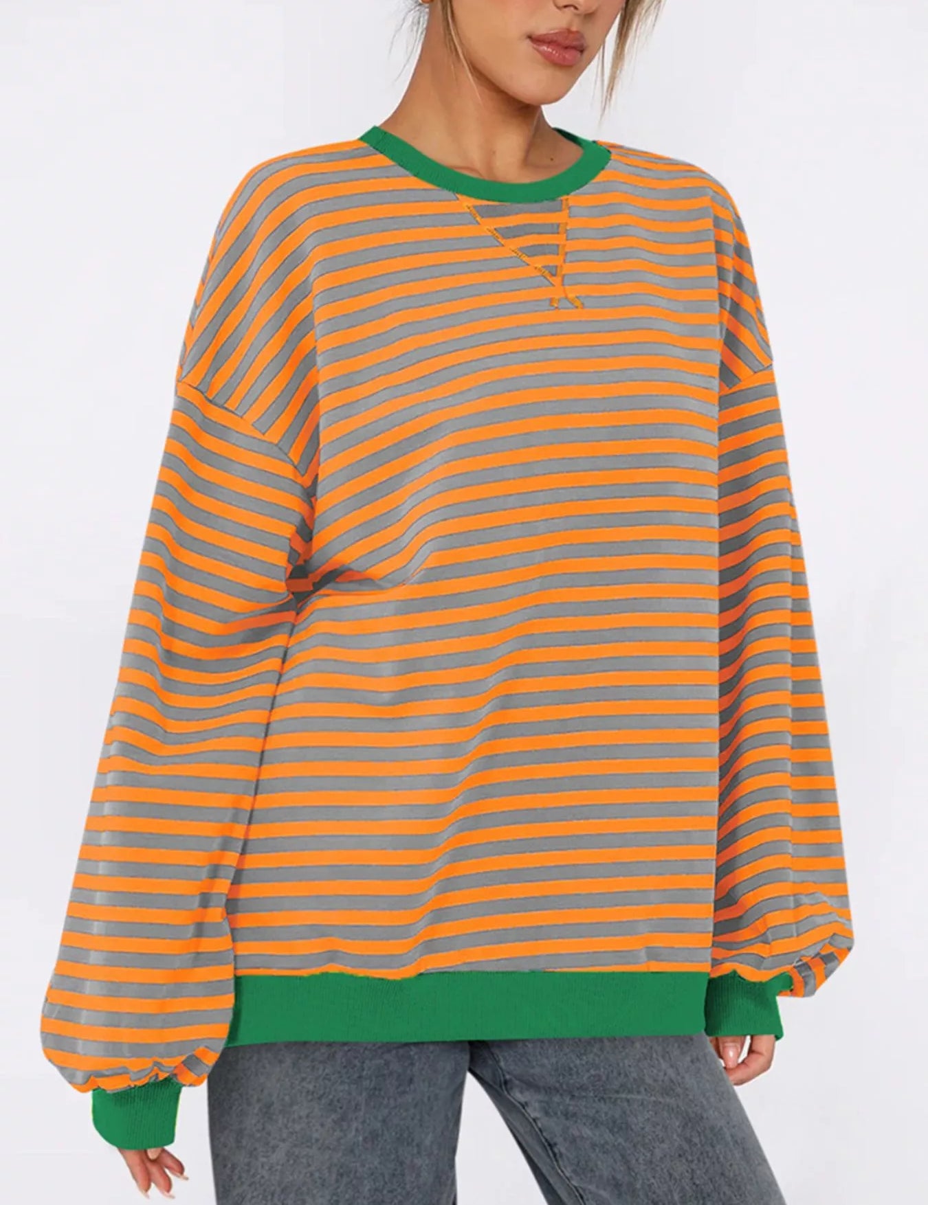 Sherbet Striped Round Neck Long Sleeve Sweatshirt | Sweatshirts Daverri Fashions