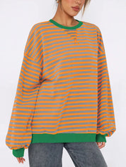 Sherbet Striped Round Neck Long Sleeve Sweatshirt | Sweatshirts Daverri Fashions