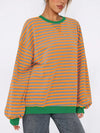 Striped Round Neck Long Sleeve Sweatshirt - DAVERRI FASHIONS