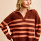 BiBi Striped Sweater Top with Collar Stitched Details - DAVERRI FASHIONS