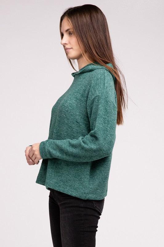 Hooded Brushed Melange Hacci Sweater Sweaters