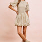BiBi Floral Bow Tie Attachable Puff Sleeves off-white mini dress