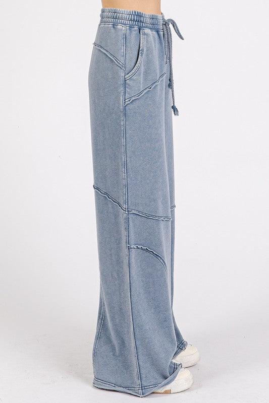 Mittoshop Asymmetric Seam Mineral Wash Elastic Waist Pants Pants