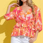 And The Why Ruffled Printed Puff Sleeve Blouse - DAVERRI FASHIONS