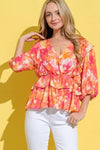 And The Why Ruffled Printed Puff Sleeve Blouse - DAVERRI FASHIONS