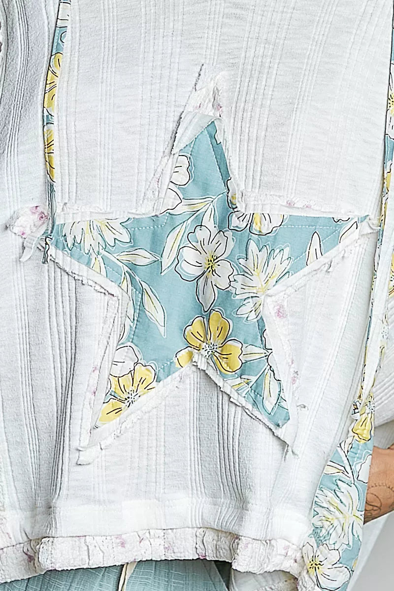 POL Floral Star Patch on hooded blouse with lace detail