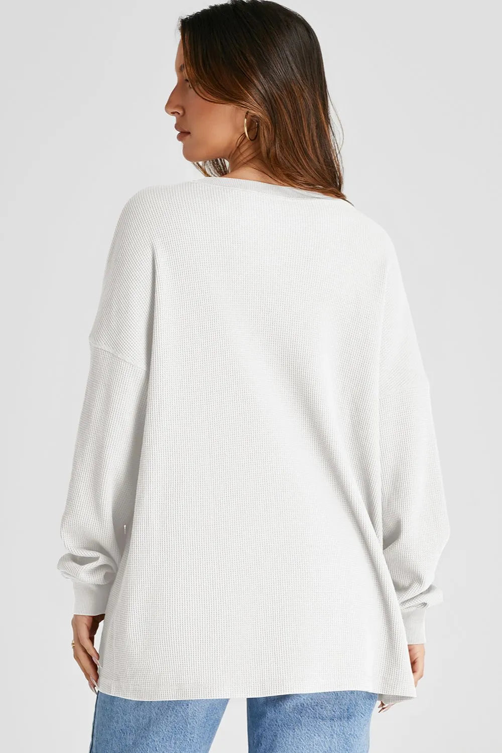 Waffle-Knit Long Sleeve Sweatshirt | Sweatshirts Daverri Fashions