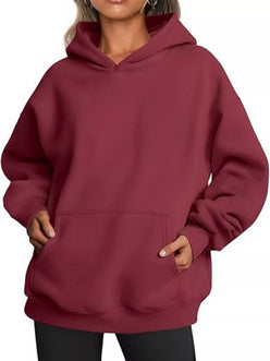 Maroon oversized kangaroo pocket long sleeve hoodie with drawstring hood