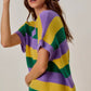 Vibrant purple, green, yellow striped knit SO ME Mardi Gras V-neck sweater