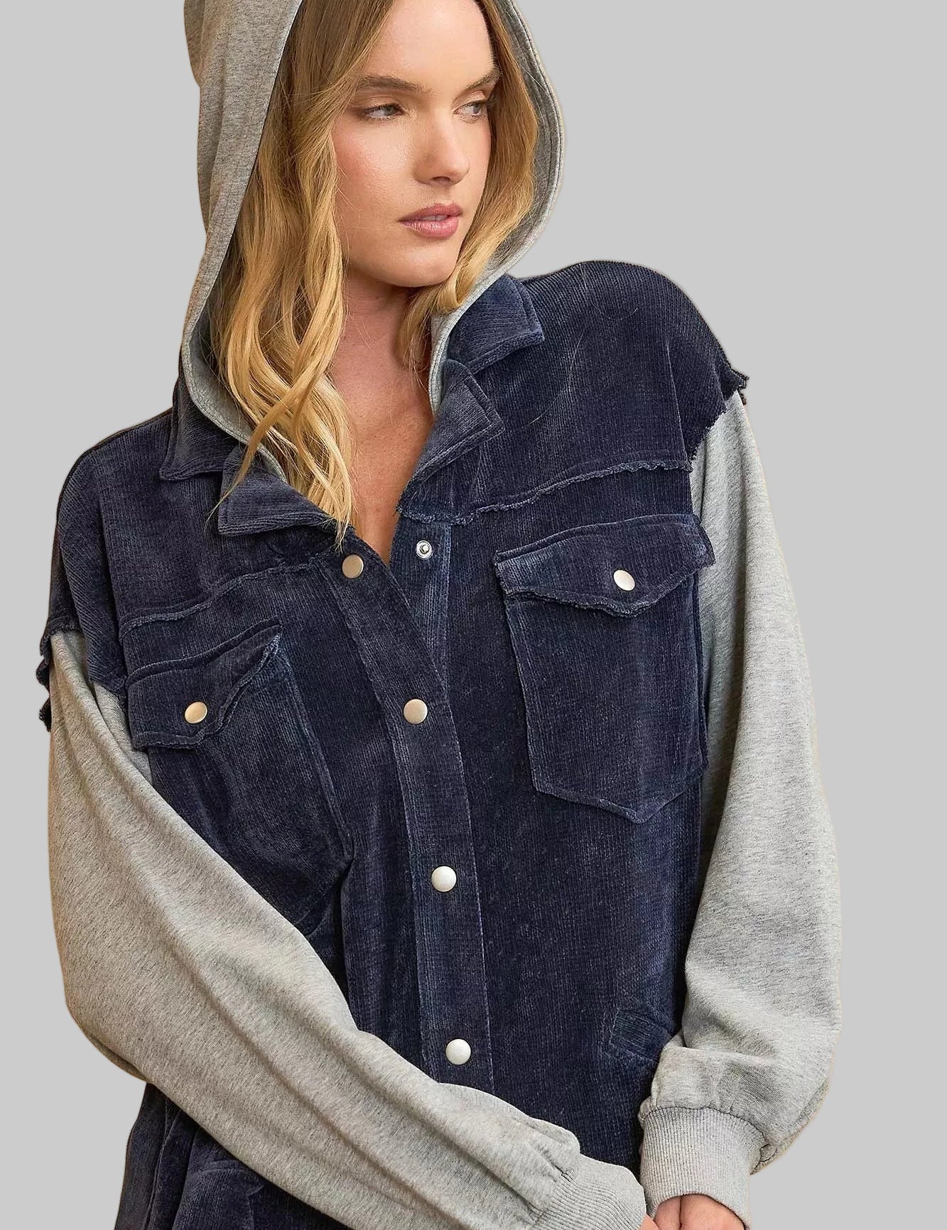 Umgee Contrast Hooded Chenille Jacket Midnight | Jackets Daverri Fashions