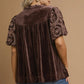 Umgee Full Size Velvet Embroidered Sleeve Blouse Plus Size