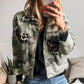 Camo Print Leopard Trim Button Up Jacket - DAVERRI FASHIONS