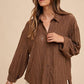 Annie Wear Openwork Button Down Drop Shoulder Shirt Tops