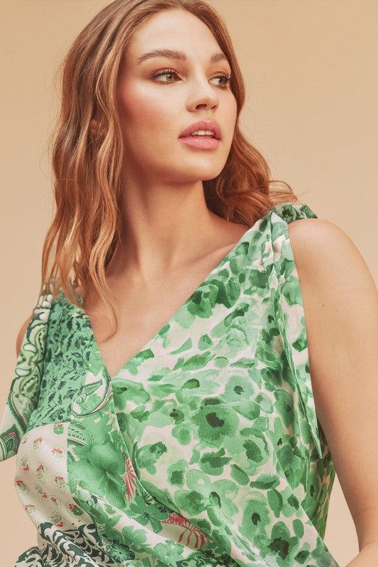 Aemi + Co Smocked Hem Printed Surplice Tank | Daverri Fashions
