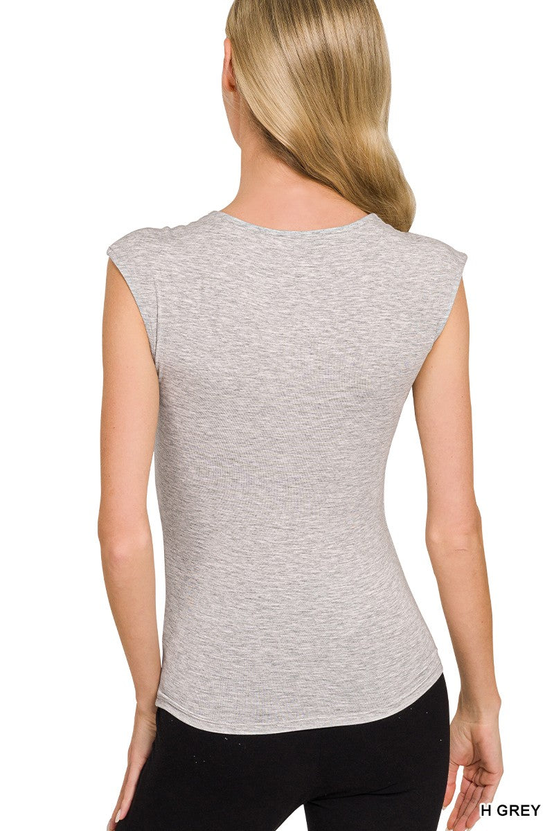 Zenana double layered heather gray sleeveless top, fitted silhouette
