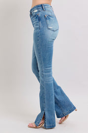 Judy Blue HW Tummy Control Vintage Wash Side Slit Slim Boot Jeans