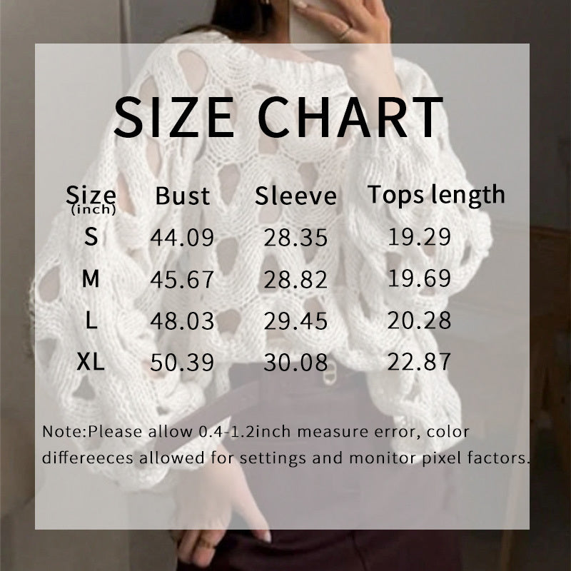 Soft Crewneck Long Sleeve Crochet Knit Oversized Sweater