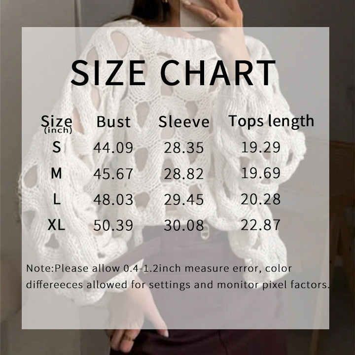 Soft Crewneck Long Sleeve Crochet Knit Oversized Sweater