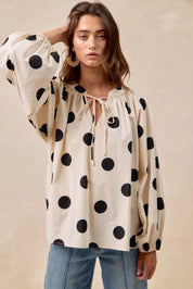 BiBi Polka Dot Exaggerated Balloon Sleeves Blouse | Tops Daverri Fashions