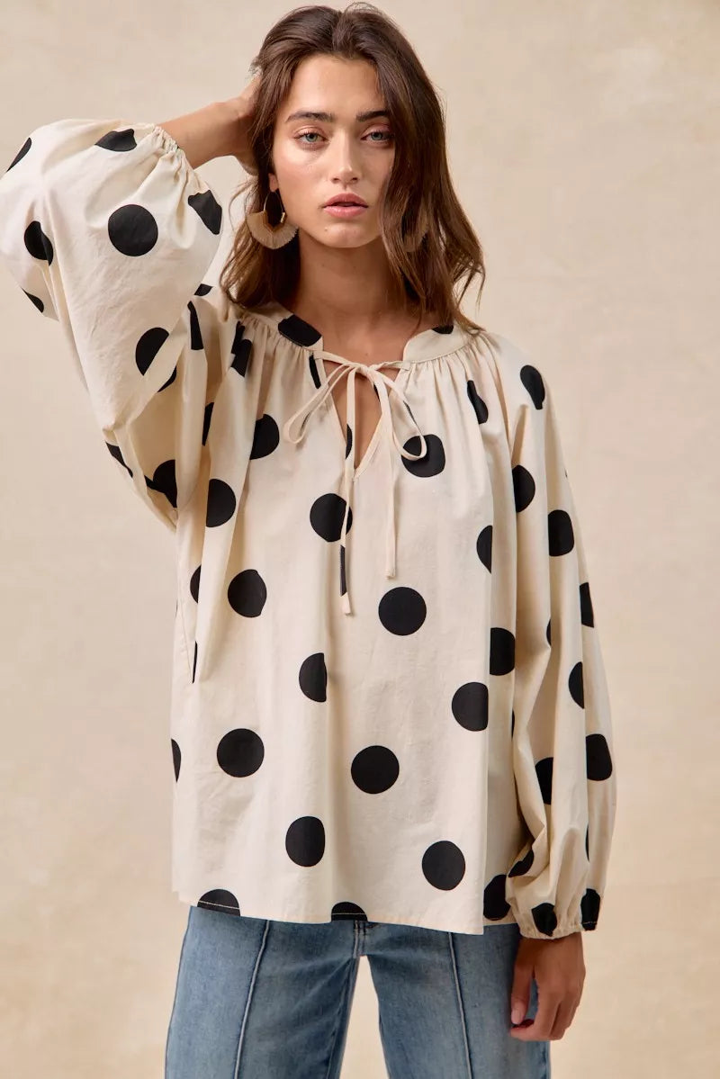 BiBi Polka Dot Exaggerated Balloon Sleeves Blouse | Tops Daverri Fashions