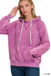 Zenana Acid Wash Fleece Hoodie with Kangaroo Pocket Lt Plum - DAVERRI FASHIONS