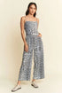 Davi & Dani Leopard Spaghetti Straps Wide Leg Jumpsuit Blue Leopard Jumpsuits