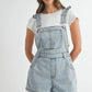 MABLE Square Neck Ruffle Shoulder Denim Overall Romper Shortalls