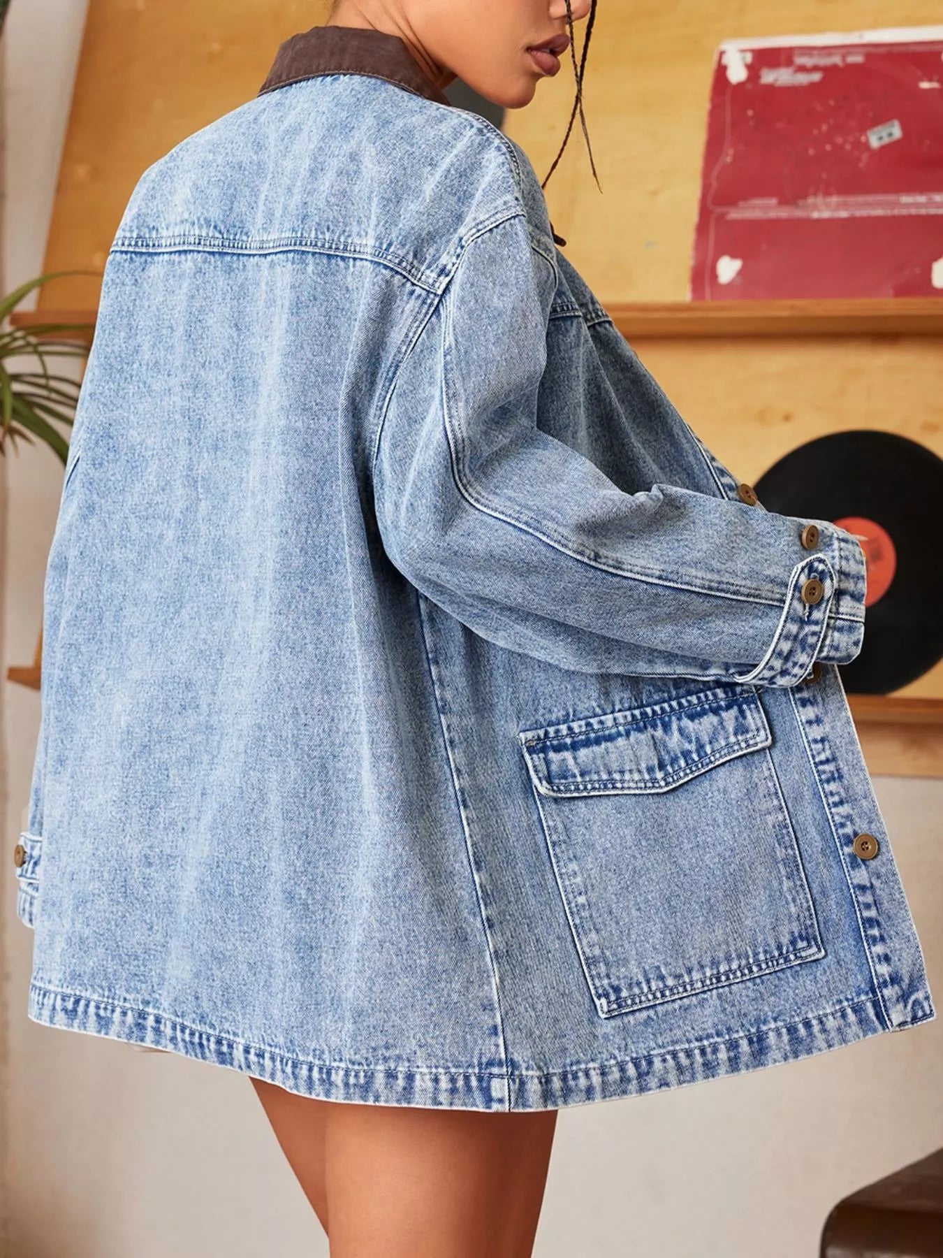 Vintage Wash Denim Jacket with Contrast Collar | Denim Jackets Daverri Fashions