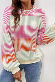 Colorblock Textured Knit Bubble Sleeve Sweater | Sweaters Daverri Fashions