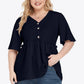 Plus Size Buttoned V-Neck Frill Trim Babydoll Blouse - DAVERRI FASHIONS