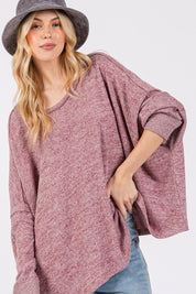 SAGE + FIG Round Neck Batwing Sleeve Oversize Top Mulberry