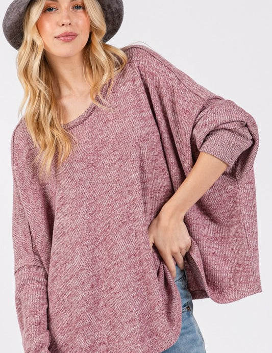 SAGE + FIG Round Neck Batwing Sleeve Oversize Top Mulberry